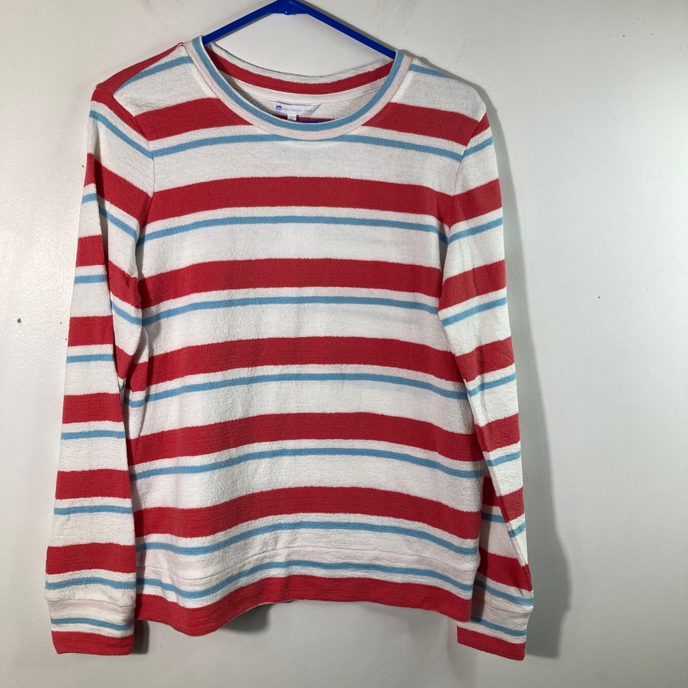Southern Tide Women's Striped Crewneck Sweatshirt Rosewood Red Blue Size S